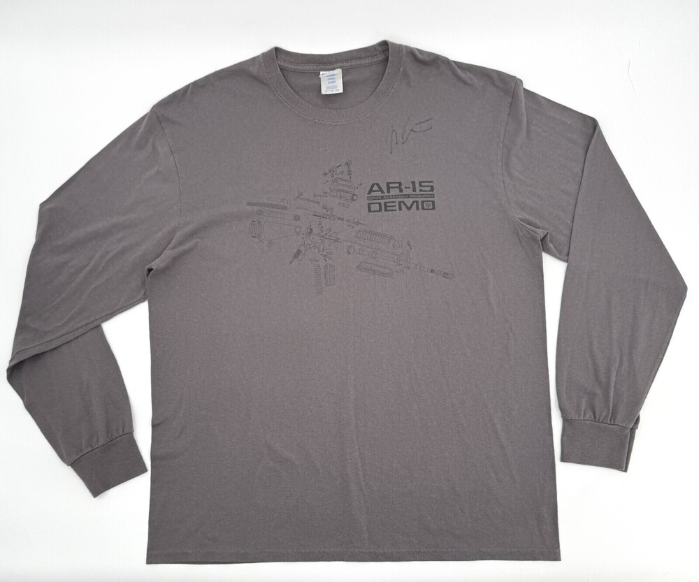 AR-15 Shirt mens Extra Large Gray Port Company Rifle tactical T-Shirt Long Sleev